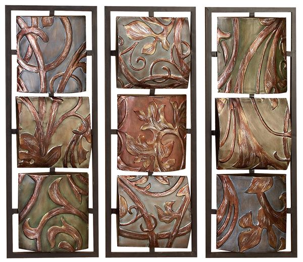 Metal And Glass Scroll Wall Decor Sculpture Set/3  