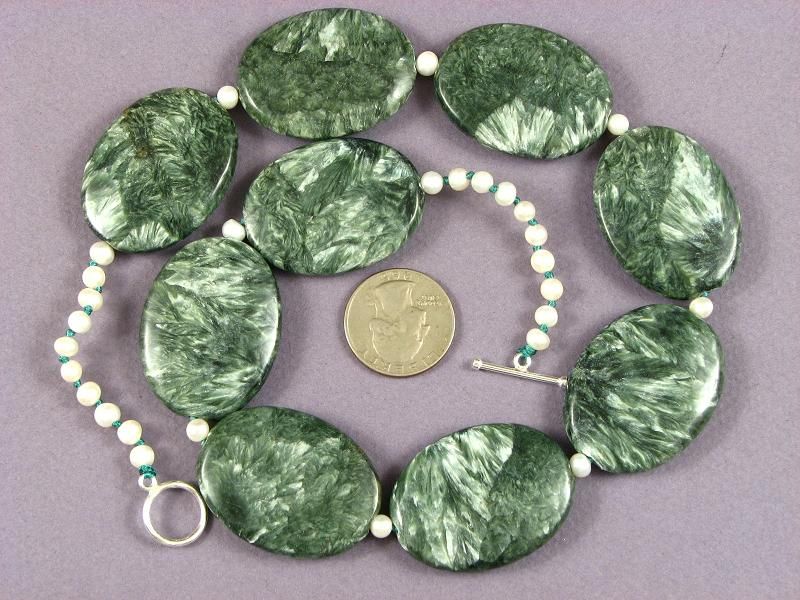 Necklace Seraphinite 40mm Flat Ovals 925  