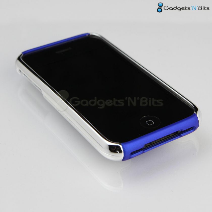 Stylish Blue / CHROME Dual Hard Case Cover Bumper for Apple iPhone 3GS 