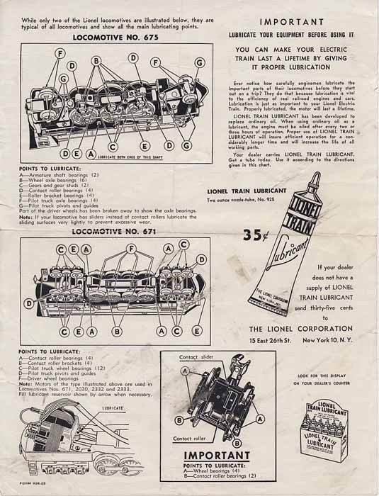 Scarce 8.5 x 11 1947/8 LUBRICATE FIRST INST SHEET  