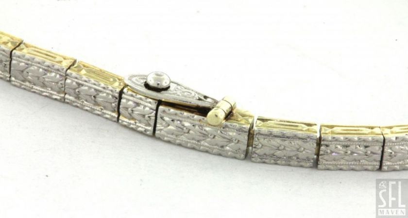 ANTIQUE EUROPEAN PLATINUM/15K GOLD .43CT VS/G DIAMOND LINE CARVED LINK 