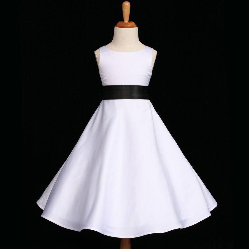 WHITE/BLACK A LINE WEDDING BRIDESMAID FLOWER GIRL DRESS 18M 2 4 6 8 10 