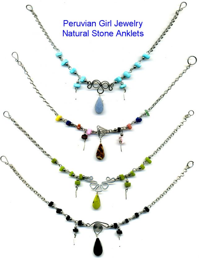 10 NATURAL STONE PERU ANKLETS ANKLE BRACELETS PERUVIAN  