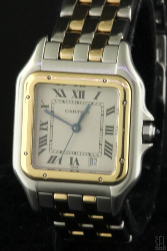 CARTIER PANTHER SS/18K GOLD ELEGANT 2 STRIPE QUARTZ MENS WATCH  