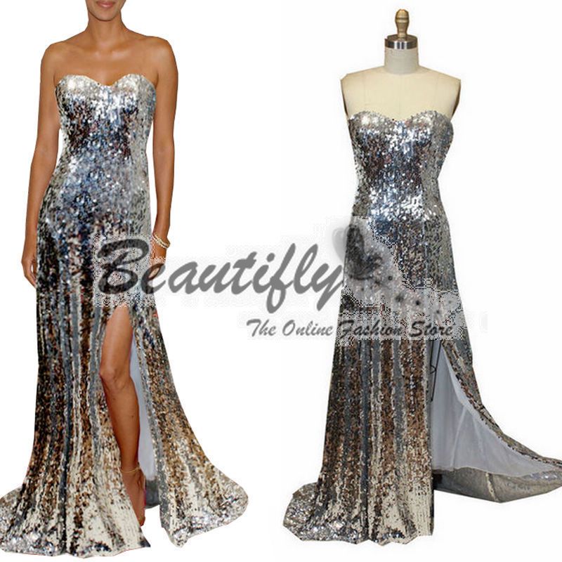 Jessica Sliver Sequins Split Wamen Ball Dresses  