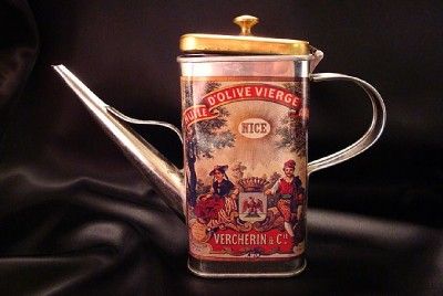 VINTAGE VERCHERIN NICE OLIVE OIL DECORATIVE CAN W/SPOUT  