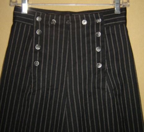 VTG 90s BLACK Pinstripe High waist NAUTICAL Sailor Rockabilly WIDE LEG 