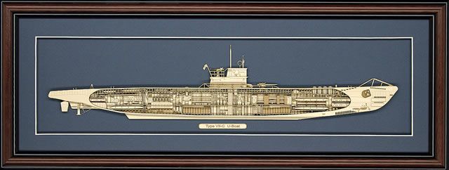 Wood Cutaway Model of a Type VII C German U Boat  