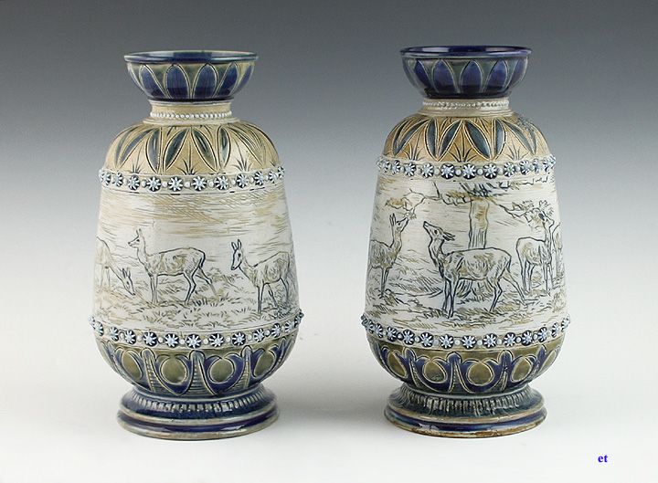 HANNAH BARLOW 1876 ROYAL DOULTON STONEWARE VASES  