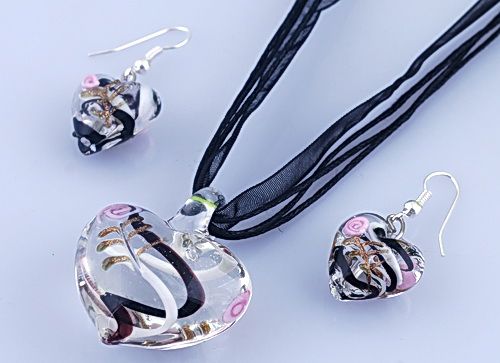 6set Heart Volute Flower Lampwork Murano 30*37mm Pendant Necklace 