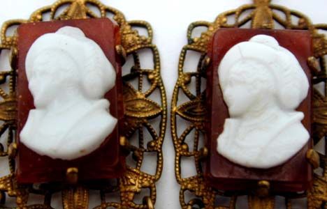 1930s Fishel Nessler F.N & Co Cameo Dangle Earrings  