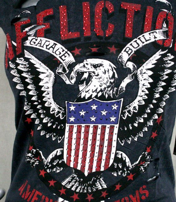 AFFLICTION womens T shirt LIVE FAST FREE scoop neck w/holes black 