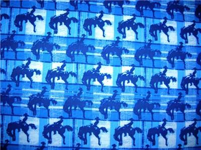 New Bronco Rider Fabric BTY Western Horse Cowboy Blue  