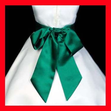 HUNTER GREEN WEDDING FLOWER GIRL DRESS SATIN SASH BOW  