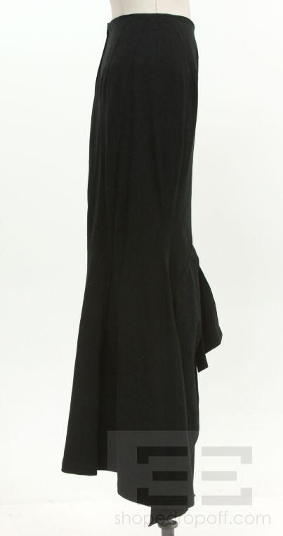 Yohji Yamamoto Black Cotton Gathered Detail Maxi Skirt Size M  