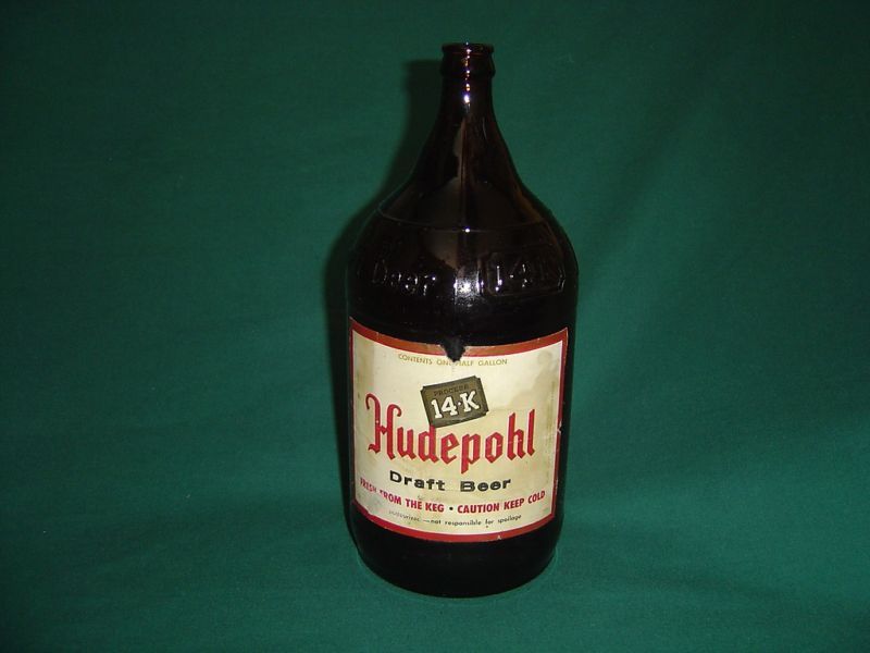 HUDEPOHL 14 K DRAFT BEER BROWN GLASS BOTTLE EMBOSSED  