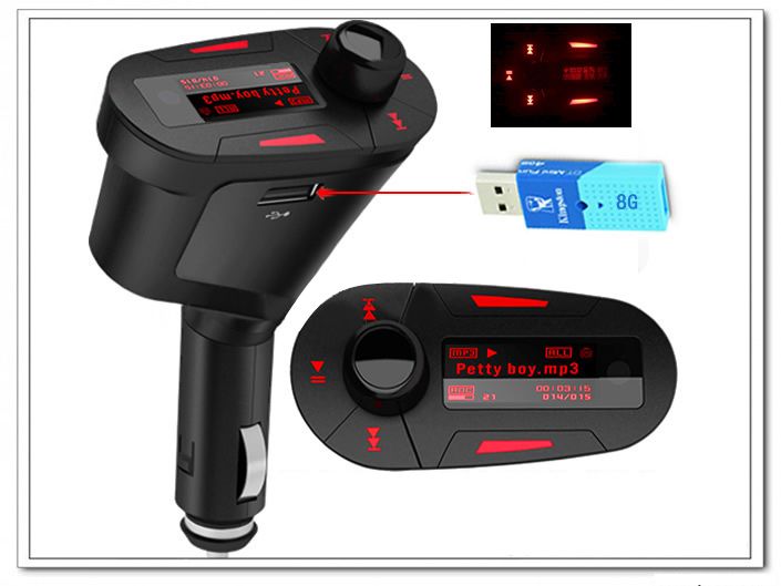 Car  Player Wireless FM Transmitter USB SD Red LCD  