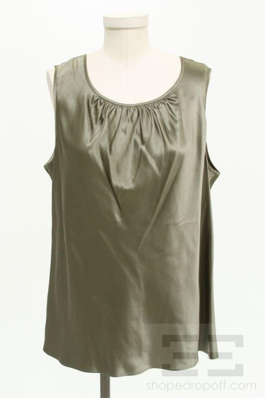 Lafayette 148 Sage Green Silk Satin Sleeveless Top Size 16  