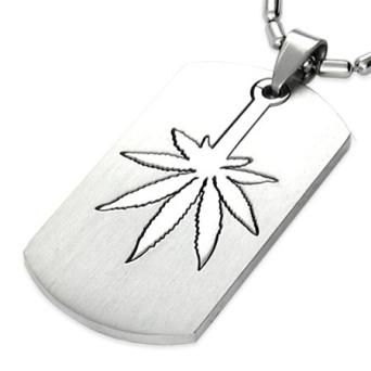 STAINLESS STEEL MARIJUANA POT LEAF DOGTAG PENDANT  