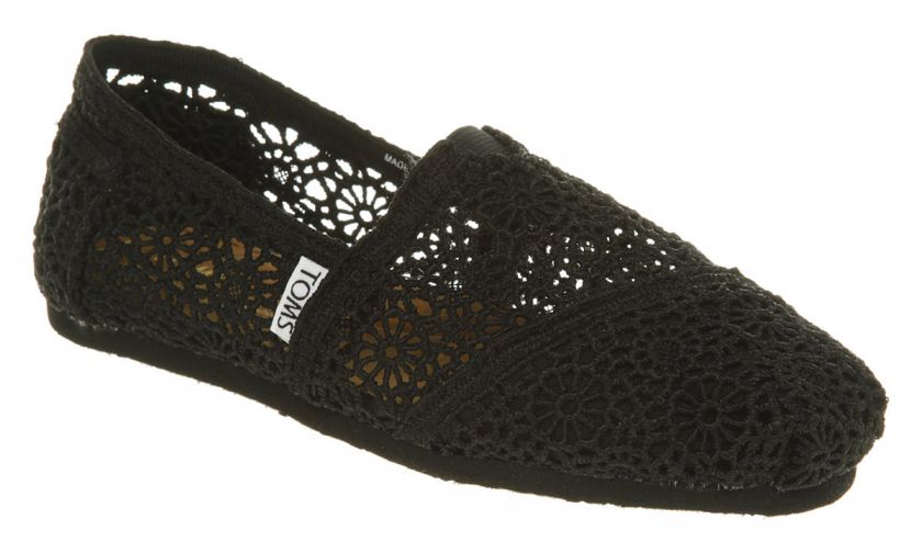 Womens Toms Classic Slip On 2011 Black Crochet Flats  