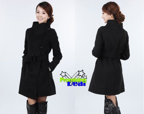 Fashion Womens OL Woolen Winter Slim Long Coat Outerwear  