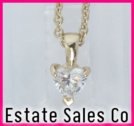 14kyg Heart Solitaire Diamond Pendant & Necklace .45ct  