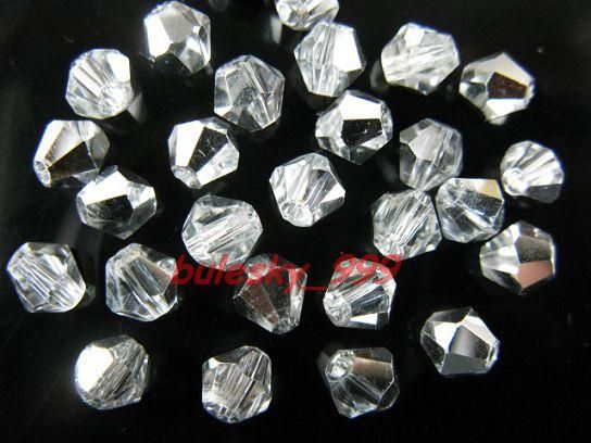 100pcs A+Grade Glass Crystal Bicone Bead4mm Half Silver  