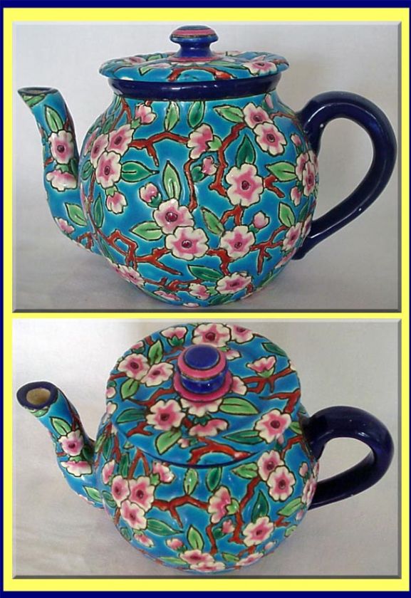 Antique Longwy French Teaset Teapot Sugar Bowl Milk Jug /Pitcher Plate 