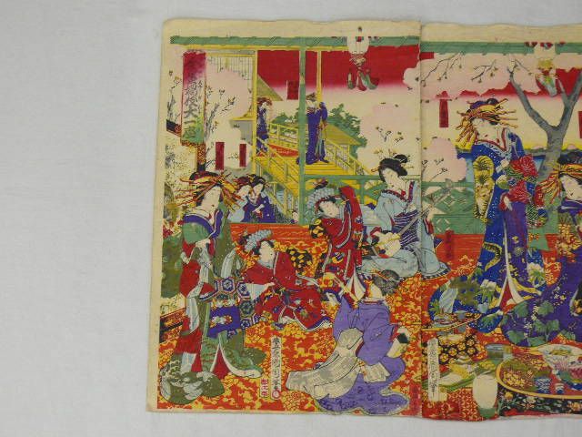 MEIJI Antique Kunichikas Woodcut, GEISHA R988  