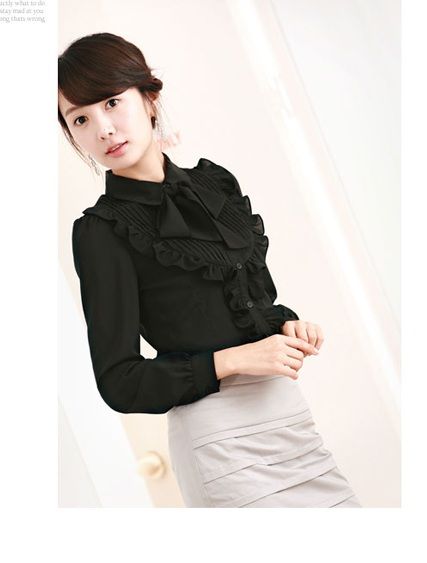   Chiffon Bow Collar OL Shirt Tops Blouse US size S/M 2 colors UZ72