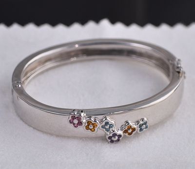 Floral Flower Silver 925 ss Gemstone Bangle Bracelet  