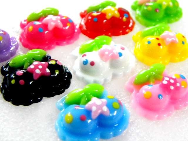 MIX CHERRY FRUIT STAR 20MM RESIN FLATBACK BUTTON B1108  