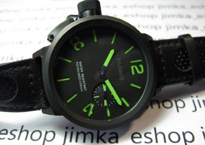 PARNIS XL WATCH LEFT HAND PVD GREEN MARKINGS 50MM BLACK  