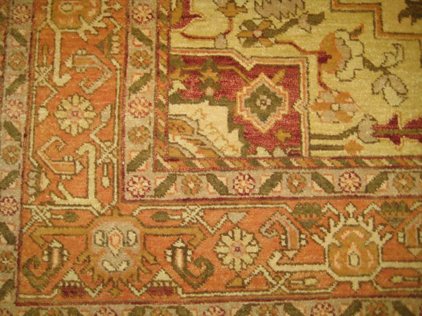   Beige & Peach Hand Knotted Wool Agra Oushak Oriental Rug 