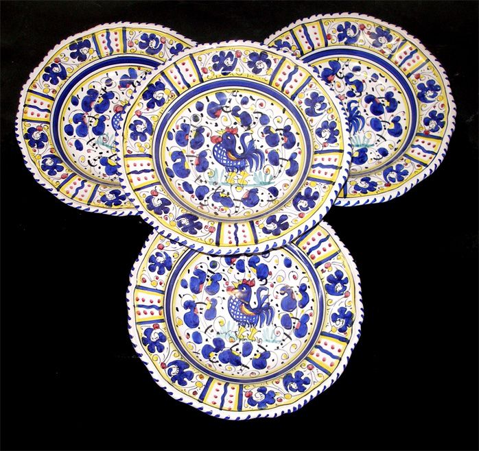 DERUTA POTTERY ORVIATANO PATTERN SET OF 4 SOUP PLATES  