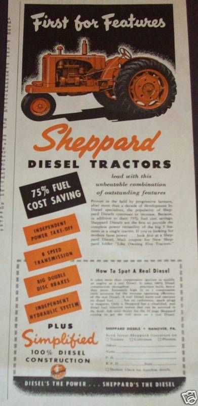 1952 SHEPPARD DIESEL TRACTORSFIRST FOR FEATURES AD  