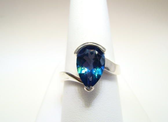 Mystic Neptune Topaz Pear Shape 1/2 Bezel Silver Ring  