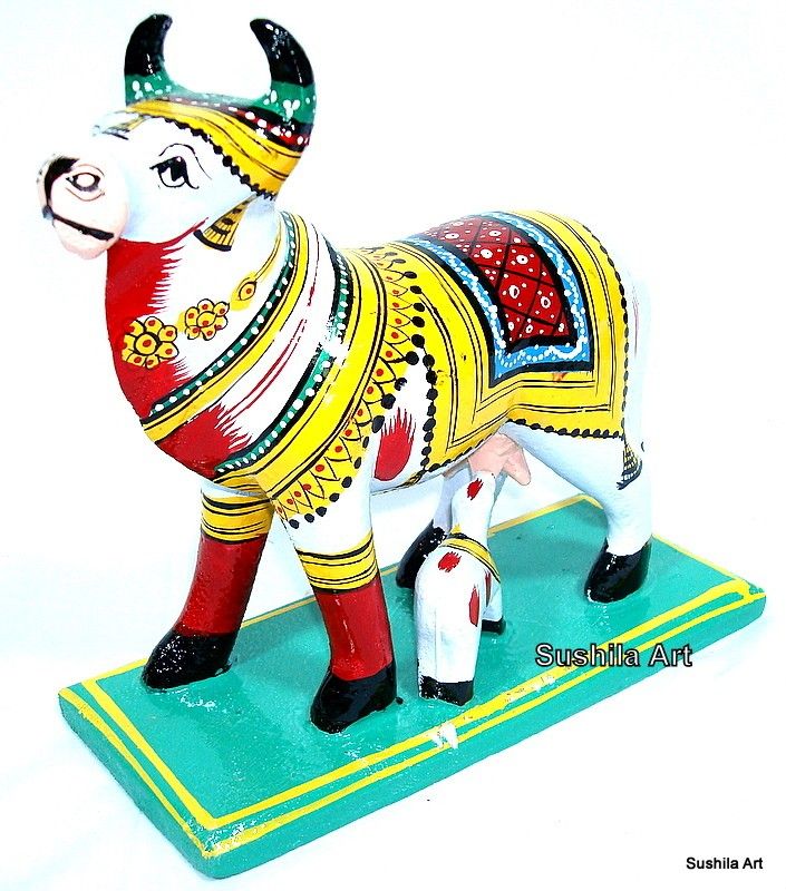 Handmade Indian Wooden Cow Decorative Wood Carving  