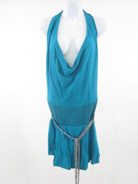 RENEE BARDOT Blue Halter Tank Top Shirt Gray Belt Sz XS  