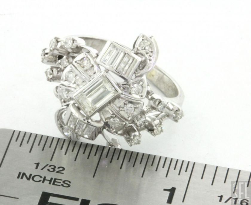 VINTAGE 18K WHITE GOLD RETRO 1.18CT DIAMOND CLUSTER COCKTAIL RING SIZE 