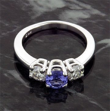 1CT 14KW MOISSANITE & SIMULATED TANZANITE 3 STONE  