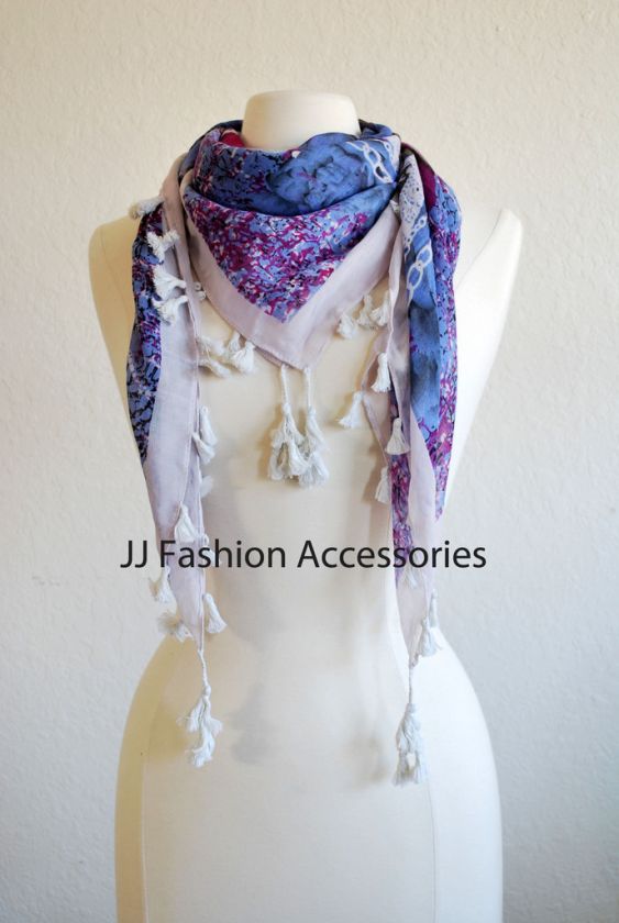 Pretty Rainforest Tassel Square Scarf 4 color available  