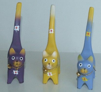 Cat Ring Keepers, Set of 3, Very Sturdy Polyresin, Colorful, Fun and 