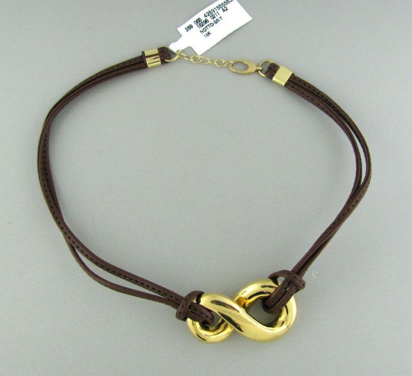 NEW FARAONE MENNELLA 18K BROWN LEATHER CORD NECKLACE  