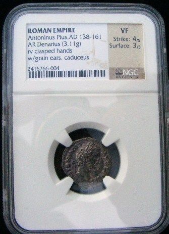 NGC VF ANTONIUS PIUS  SILVER DENARIUS AD 138 161 # 350  