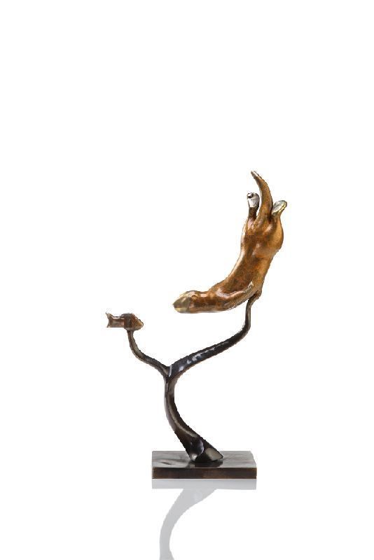 Brass Sea Otter Catching Fish Swimming Statue Sculpture  