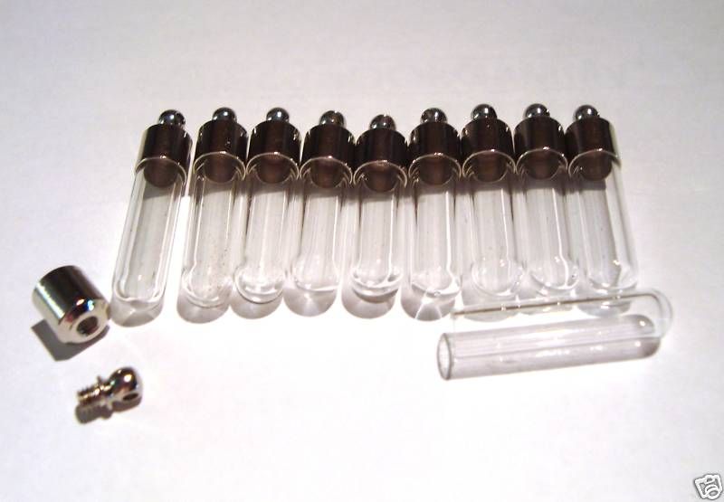 10 glass rice VIAL TUBE +10 Nickel screw cap Resealable  