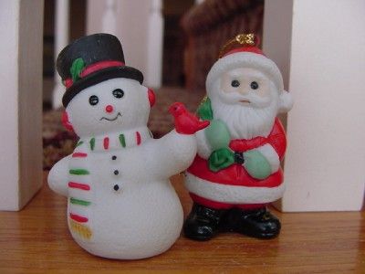 RUSS BERRIE porcelain CHRISTMAS ORNAMENTS Snowman & SANTA CLAUS 2.25 