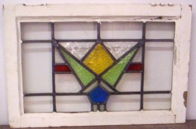 OLD ENGLISH STAINED GLASS WINDOW Geometric Design  