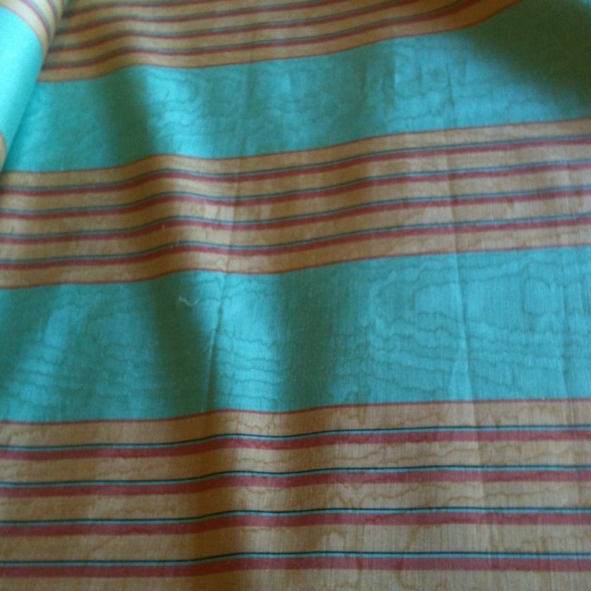   & Fils Moire Stripe Fabric Mint Apricot Rust 13y 1200 dollar value